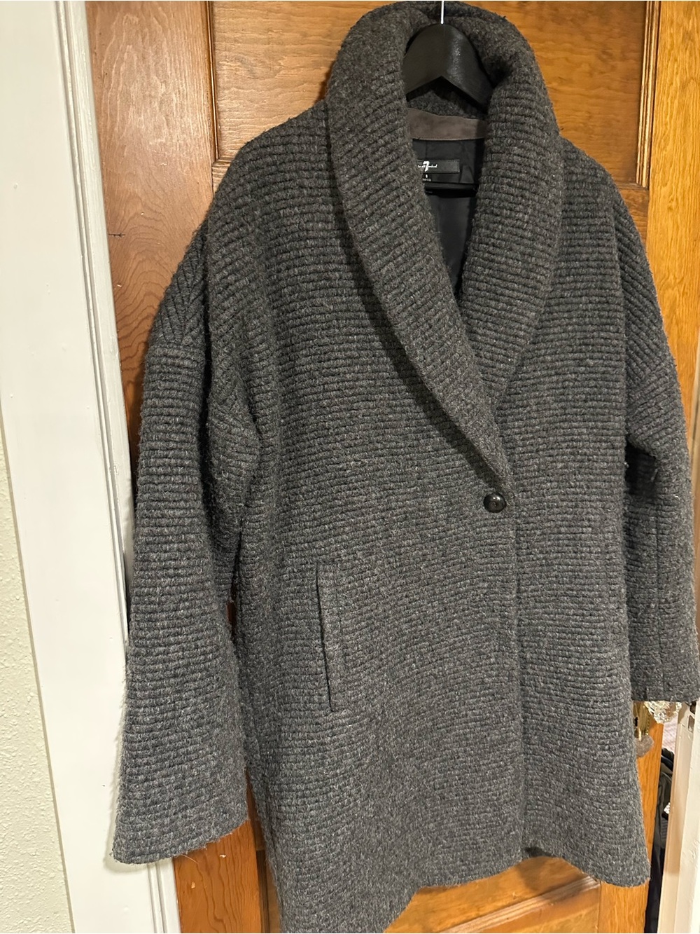 7 for All Mankind Women's Gray Shawl-Collar Button Coat